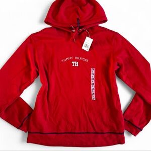 NWT Tommy Hilfiger Bold Red Embroidered Adult Hoodie Preppy Cozy Lounge Large